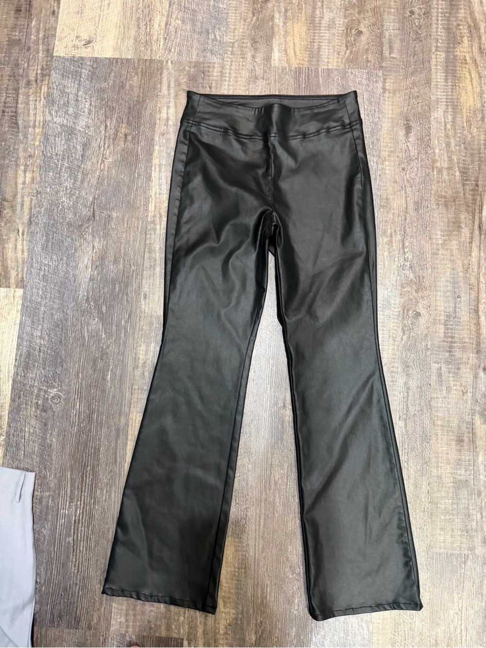 White House Black Market Black Faux Leather Flare Jeans